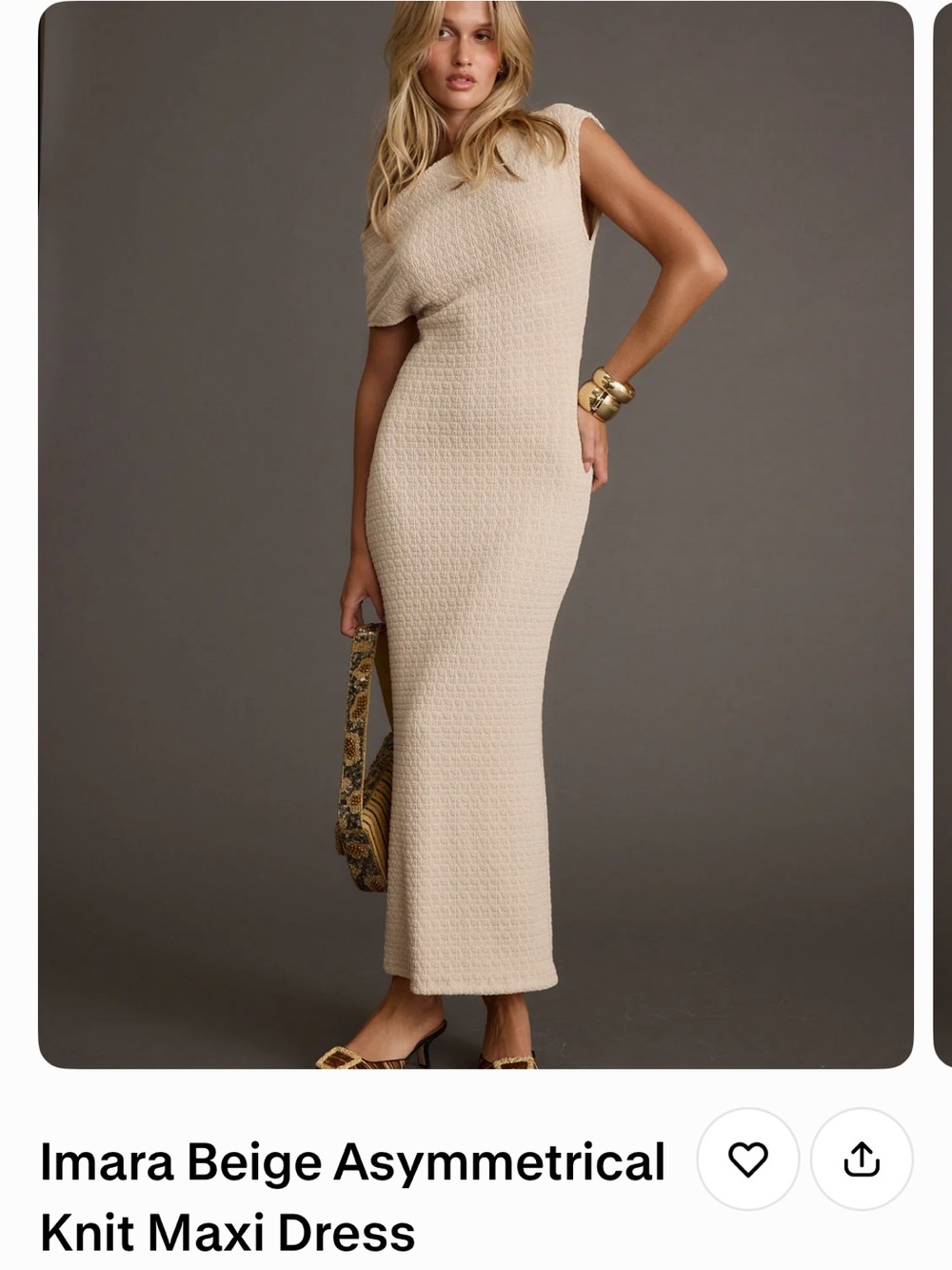 12th Tribe Cream Asymmetrical Off-Shoulder Textured Dress - Picture 3 of 6